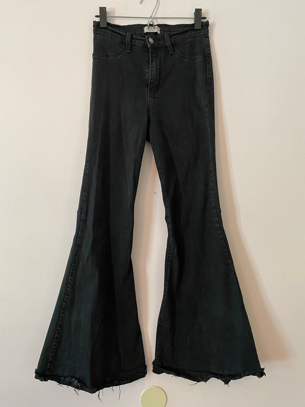 Judy Blue Black Gray Super Flare Boho Jeans High Waist Stretchy Women's 9 / 29